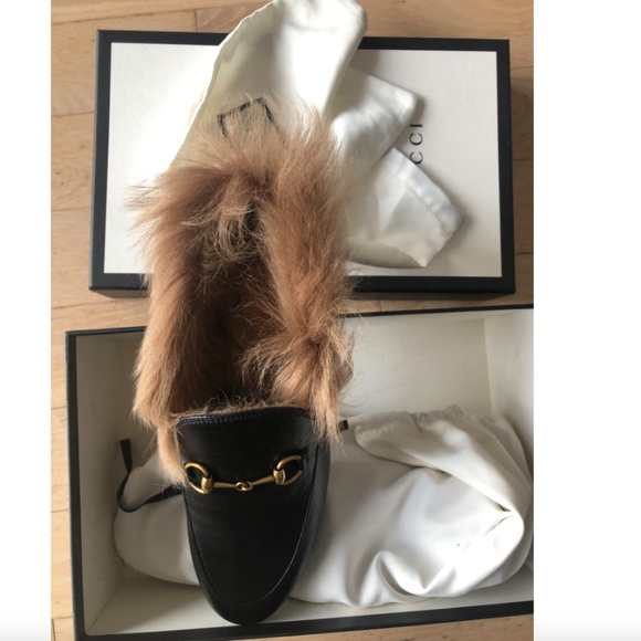Gucci Leather Beige Fur Princetown Loafer Mules/Slides - Picture 5 of 12